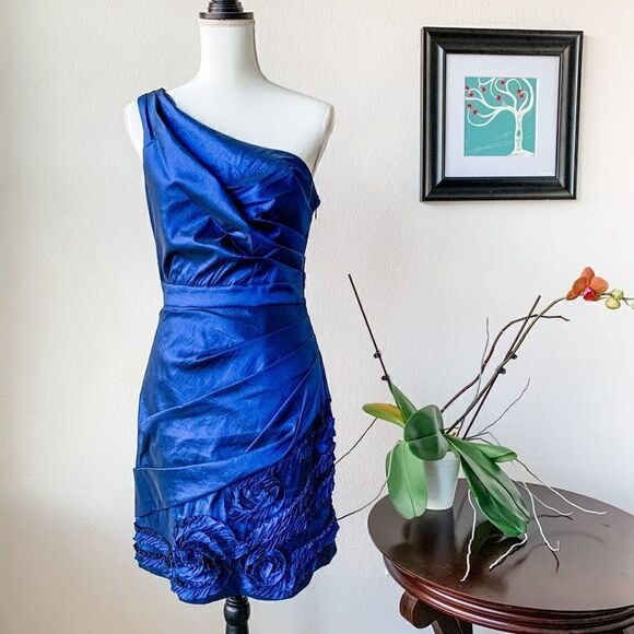 🍋 Max And Cleo • OneShoulder Metallic Blue Party Dress - Picture 1 of 5